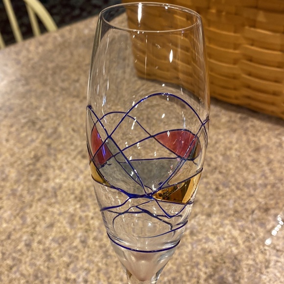 Milano Collection Set of 2 Flute Glasses Vivid Color Swirls with Gold - Picture 16 of 17